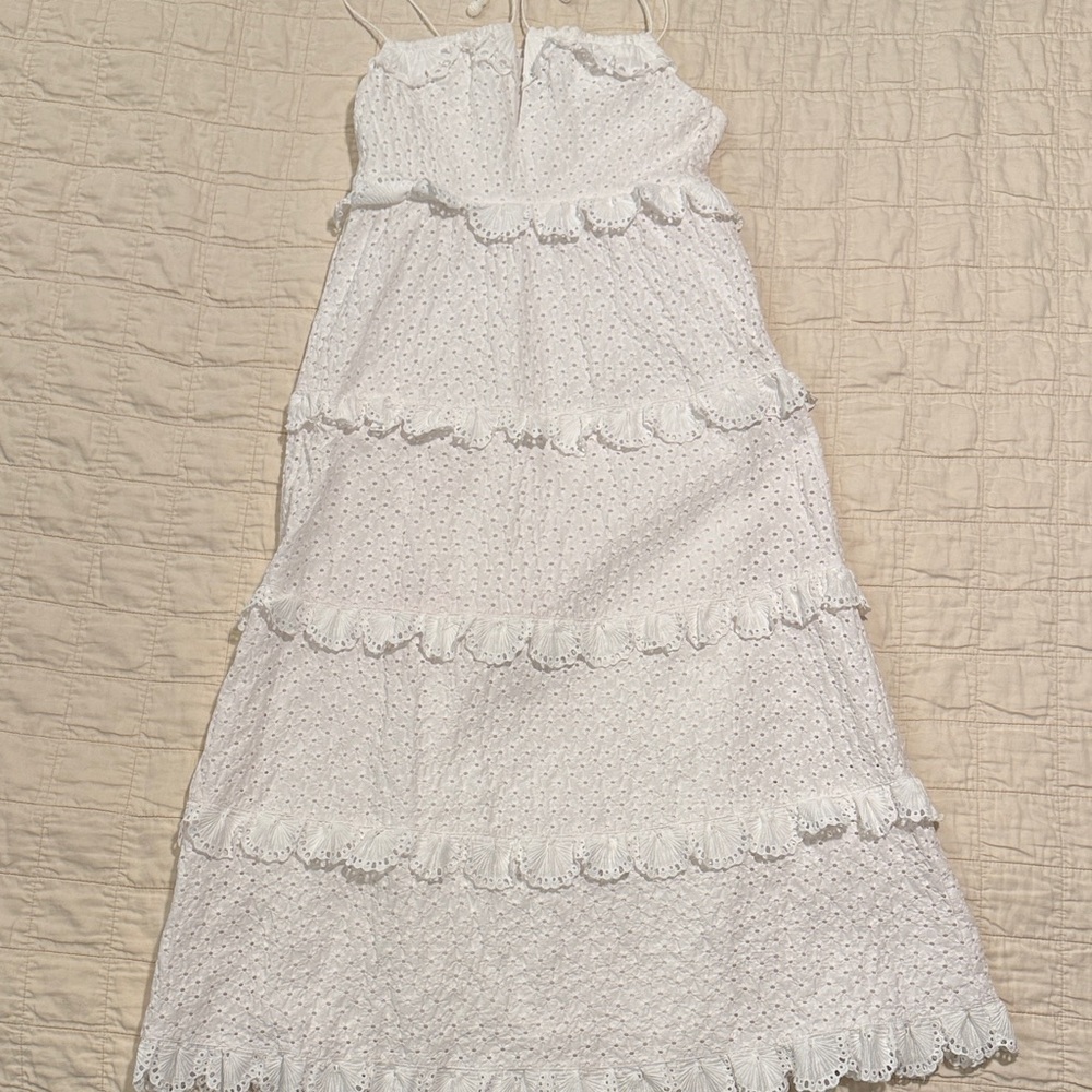 SAYLOR White Eyelet Tiered Sundress with Ruffle Details
